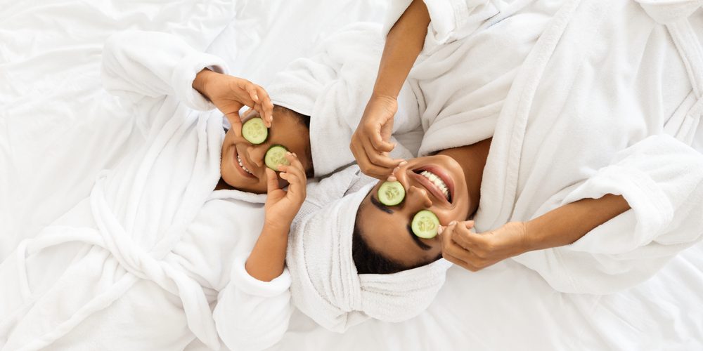 Beauty,Spa,Day.,Cheerful,Black,Mom,And,Daughter,In,Bathrobes
